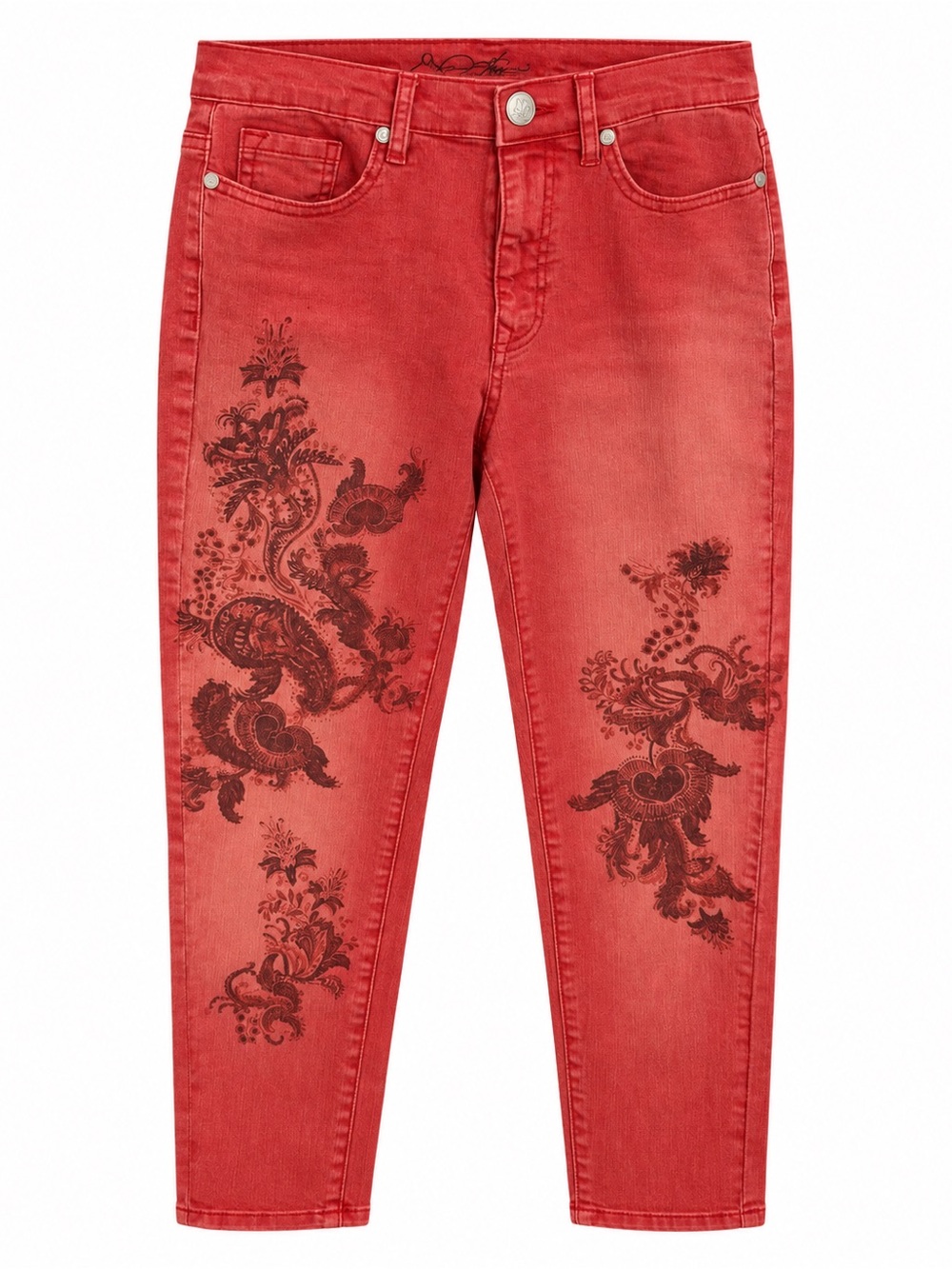 DG2 by Diane Gilman Red CORAL Cropped Jeans Floral Print, Y2K, BOHO, Trendy ❤️🩷
